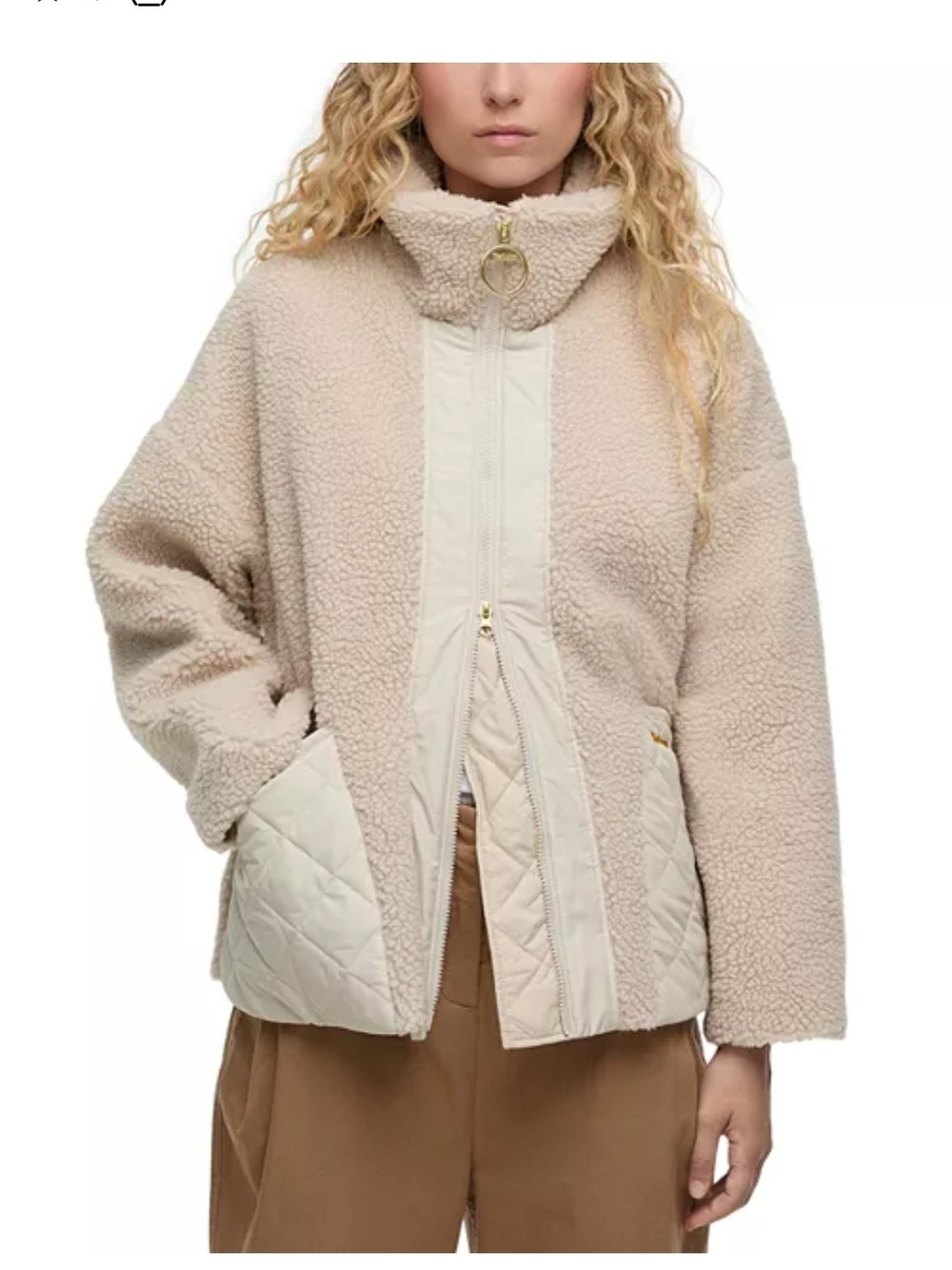 Barbour Cream Sherpa Teddy Jacket with Quilted Panels